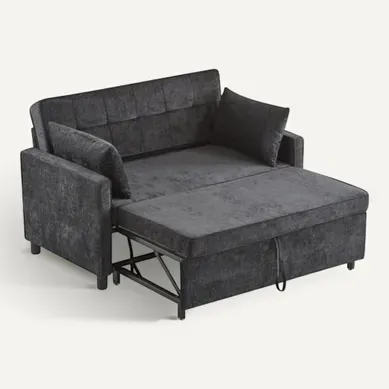Canapé 2 Places, Canapé De Salon Avec Fonction Gigogne Et Dossier Réglable, En Tissu Chenille Noir Canapé 2 Places, Canapé De Salon Avec Fonction Gigogne Et Dossier Réglable, En Tissu Chenille Noir