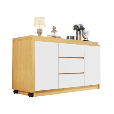 Bureau Pliant Et Pivotant 360° Avec 3 Tiroirs Et Rangement, Blanc Et Chêne 120x50x76,5 Cm Bureau Pliant Et Pivotant 360° Avec 3 Tiroirs Et Rangement, Blanc Et Chêne 120x50x76,5 Cm