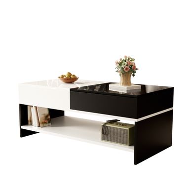Table Basse Design Avec 2 Tiroirs Et Plateau Verre - 100x50x35 Cm, éclairage LED Contrôlable Par Appli - Noir - 5
