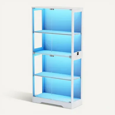 Vitrine Blanche Haut.165 Cm LED, Capteur De Mouvement, 4 Portes Vitrées Vitrine Blanche Haut.165 Cm LED, Capteur De Mouvement, 4 Portes Vitrées