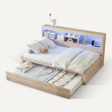 Lit Enfant 90x200cm, Lit Gigogne 90x190cm, LED, Prise Électrique + USB, Coloris Bois Lit Enfant 90x200cm, Lit Gigogne 90x190cm, LED, Prise Électrique + USB, Coloris Bois