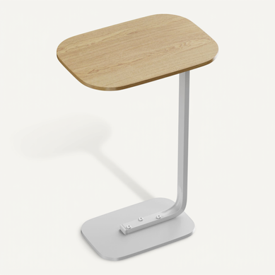 Table D'appoint En Forme De C, Bout De Canapé, Moderne Et Minimaliste, Bois Naturel Et Cadre Blanc