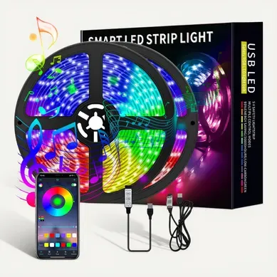 Bande LED 5 M Rgb 5050, Bluetooth Avec Microphone, Contrôle Via Application Mobile, 12v, Kit Musical