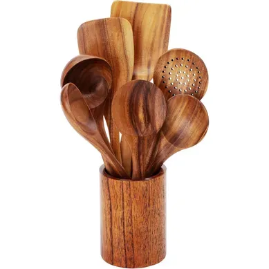 Set Ustensiles De Cuisine En Bois 7 Pièces Avec Pot – Spatules Pour Poêles Antiadhésives Set Ustensiles De Cuisine En Bois 7 Pièces Avec Pot – Spatules Pour Poêles Antiadhésives