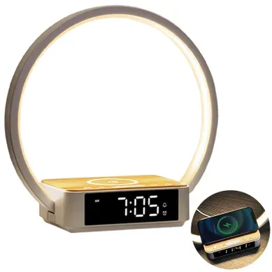 Lampe De Chevet LED Avec Réveil Et Chargeur Sans Fil Qi – Lumière Tactile