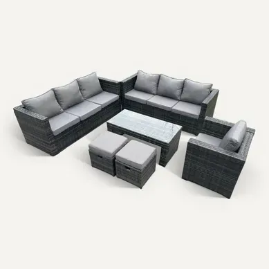 Salon De Jardin Pe Rotin Avec Canapé Table Basse 2 Tabourets Chaise Mélange Gris Foncé Salon De Jardin Pe Rotin Avec Canapé Table Basse 2 Tabourets Chaise Mélange Gris Foncé