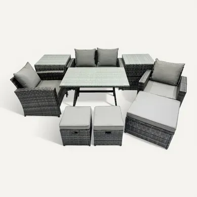 7 Places Gris Foncé Mixte Dossier Haut Rattan Canapé Set Table à Manger Garden Furniture Outdoor 7 Places Gris Foncé Mixte Dossier Haut Rattan Canapé Set Table à Manger Garden Furniture Outdoor