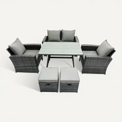 6 Places Gris Foncé Mixte Dossier Haut Meuble De Jardin Extérieur Avec 2 Petits Tabourets 6 Places Gris Foncé Mixte Dossier Haut Meuble De Jardin Extérieur Avec 2 Petits Tabourets