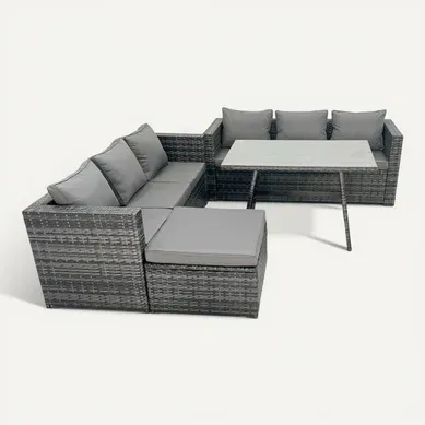 7 Places Ensemble De Canapé En Rotin Extérieur Avec Table à Manger Grand Tabouret Gris Foncé Mixte 7 Places Ensemble De Canapé En Rotin Extérieur Avec Table à Manger Grand Tabouret Gris Foncé Mixte