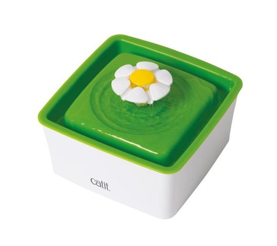 Abreuvoit Mini Avec Fleur - 1,5 L (50,7 Oz Liq.) - Blanc Et Vert - Pour Chat