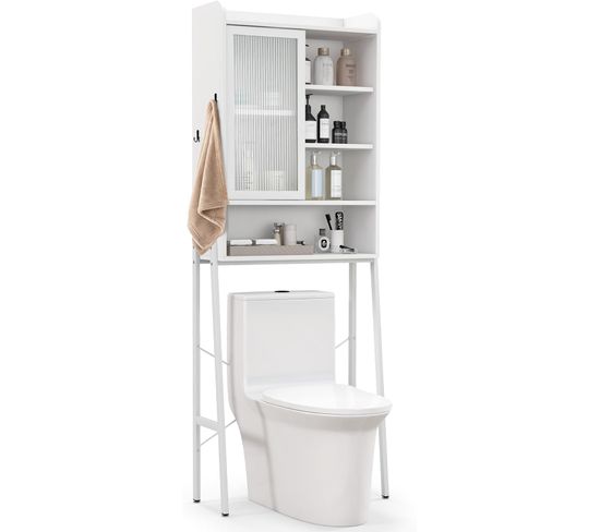 Meuble Wc Au-dessus De Toilettes Avec Porte Vitrée Coulissante, 63 X 29 X 170 Cm, Blanc