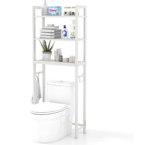 Meuble Wc Au-dessus De Toilettes, Étagère De Rangement En Métal, 63 X 26,5 X 170 Cm (blanc)