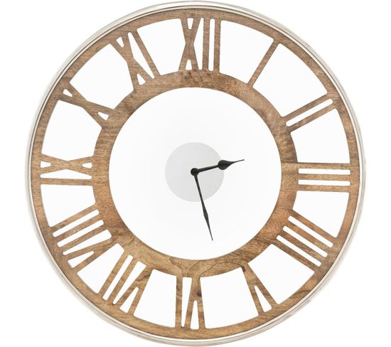 Horloge Murale Silencieuse De 51 Cm, Grande Horloge Ronde Pour Chambre Bureau Salon, Bois Naturel