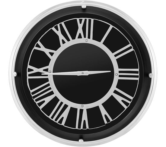 Horloge Murale Silencieuse De 45 Cm, Grande Horloge Ronde Pour Chambre Bureau Salon, Noir+argent
