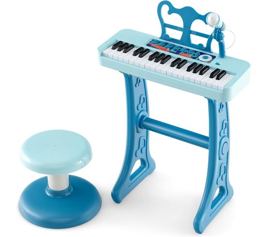 2 En 1 Piano Numérique à 37 Touches Enfants Avec Tabouret et Microphone Réglable(bleu)