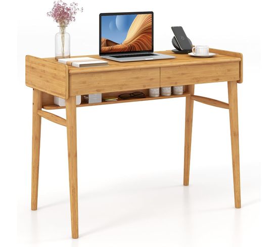 Bureau D’ordinateur En Bambou Du Milieu Du Siècle,table Pour Salon,bureau,50 X 100 X 78 Cm, Naturel