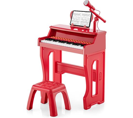 Piano Numérique à 37 Touches Enfants Avec Tabouret et Microphone Réglable, Charge 50kg(rose)