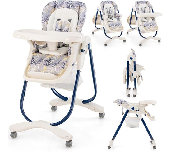 Chaise Haute Bébé Convertible, Chaise Portable Pour Tout-petits Avec Double Plateau,(bleu Marine)