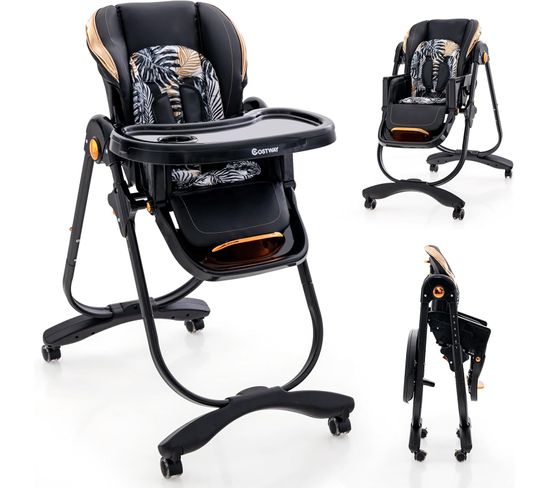 Chaise Haute Bébé Pliable, Chaise D’alimentation Portable Pour Tout-petits , 6-36 Mois (noir)