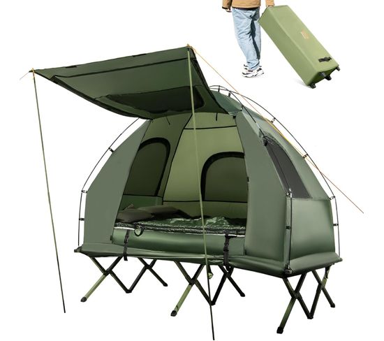 Tente De Camping Surélevée Avec Lit Pour 1 Personne, Lit De Camping Imperméable Pliant 5 En 1