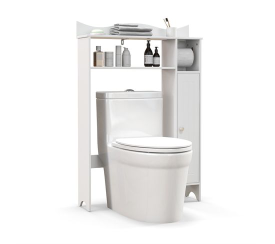 Meuble Wc Au-dessus De Toilettes, Compartiment Ouverte, Porte-rouleau,20 X 75,5 X 110 Cm, Blanc
