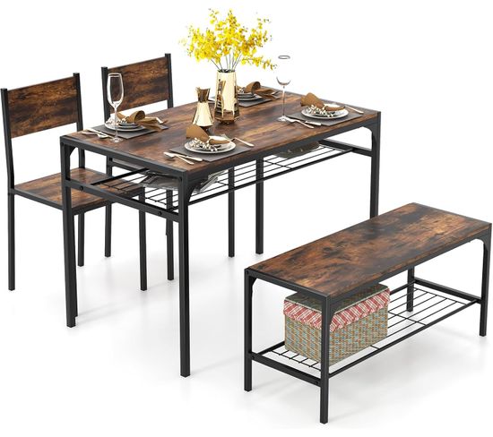 Ensemble Table Et Chaise Pour 4 Personnes, Table Cuisine,table à Manger 110x65 Cm (marron Rustique)