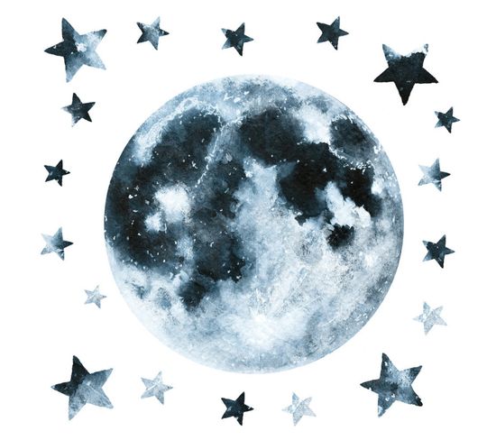 Stickers - Lune Avec Des Etoiles - Hauteur 92,7 Cm