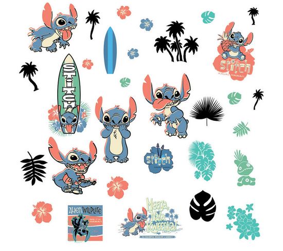 Stickers Repositionnables - Lilo Et Stitch - Stitch Surf - 13 Cm X 26 Cm