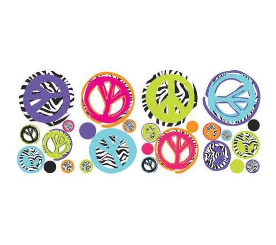 Stickers Repositionnables Signe Peace And Love Motifs Zèbres - Peace And Love