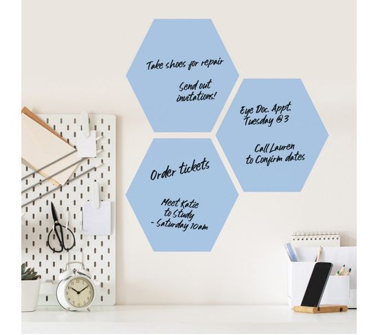Stickers Muraux Hexagones Bleus Personnalisables Et Effaçables à Sec