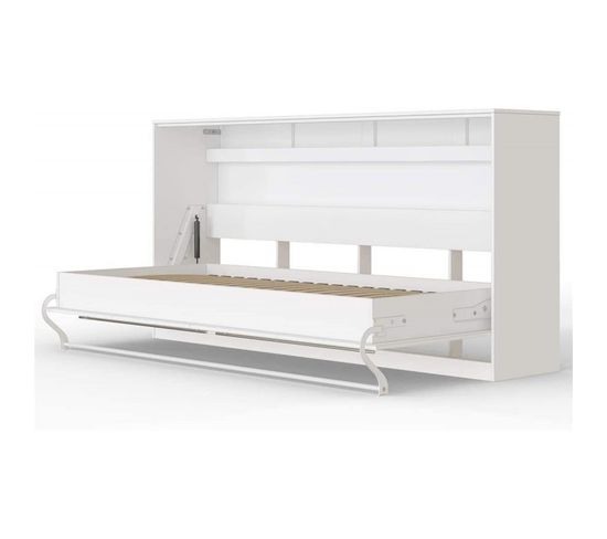 Armoire Lit Escamotable 90x200 cm Supérieur Horizontal Mural Blanc/blanc
