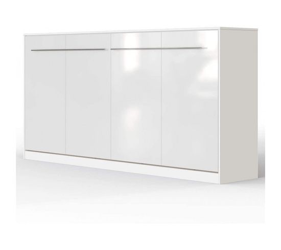 Armoire Lit Escamotable 90x200 cm Supérieur Horizontal Mural Blanc/blanc Brillant
