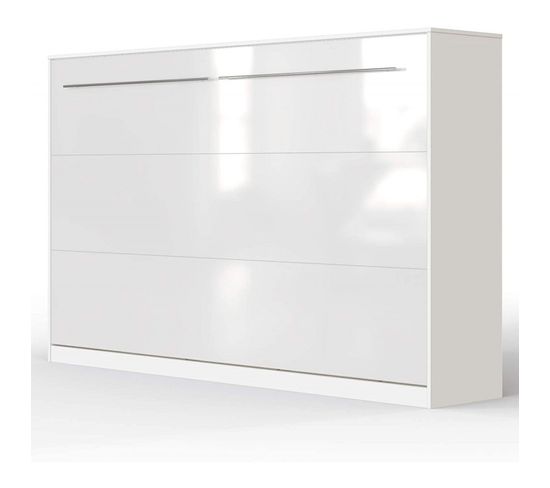 Armoire Lit Escamotable 120x200 cm Supérieur Horizontal Mural Blanc/blanc Brillant