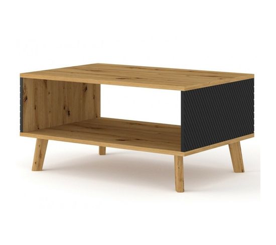 Table Basse Chêne Artisan/noir Mat Fraisé 90x60 cm Avec Étagére De Haute Qualité Modèle Luxi