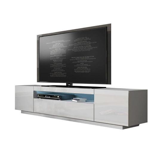 Meuble Tv Kush Blanc Mat 200 Cm Avec Portes Laquées