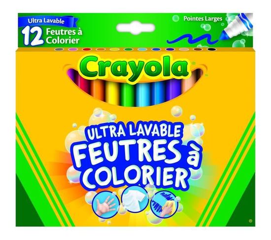 12 Feutres A Colorier Ultra Lavables Boîte Française Se Nettoie Sans Frotter