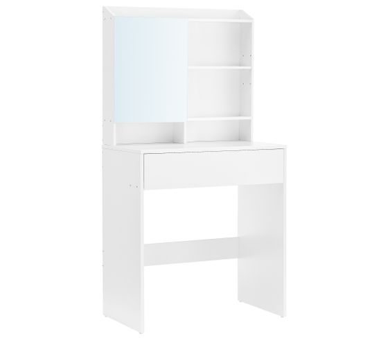 Coiffeuse avec Miroir - tiroir, étagères réglables - Style Moderne - 70 x 40 x 136 cm - Blanc