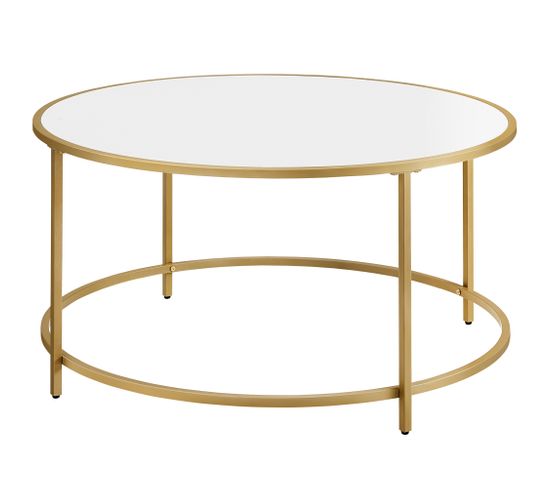 Table Basse Ronde, Cadre En Métal Doré, Montage Facile, Style Moderne, Doré Et Blanc