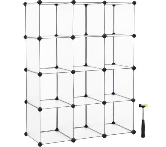 Meuble De Rangement, 12 Compartiments, Étagère, Cubes En Plastique À Emboîtement, Blanc