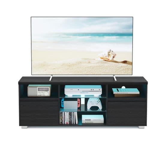 Meuble TV Avec LED, Table Télé Moderne Pour Les Téléviseurs Jusqu’à 70 Pouces, 160 Cm, Noir
