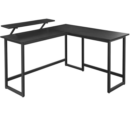 Bureau En Forme De L,table D’angle Avec Support D’écranpieds Réglables,cadre En Métal,noir