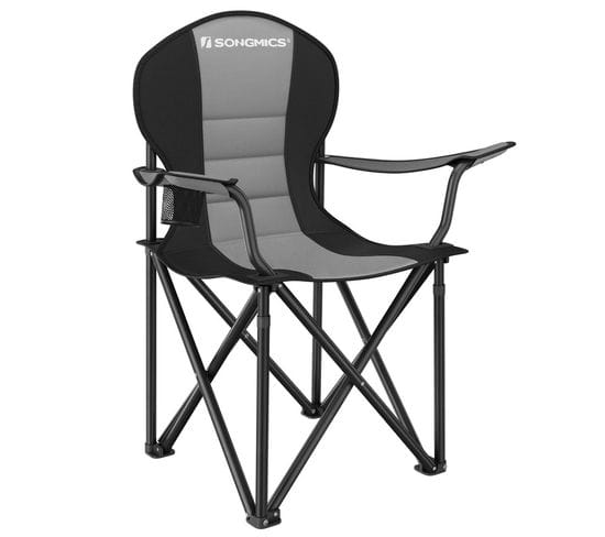 Chaise Camping Pliante, Avec Assise Confortable En Éponge, Porte-gobelet, Gris Et Noir