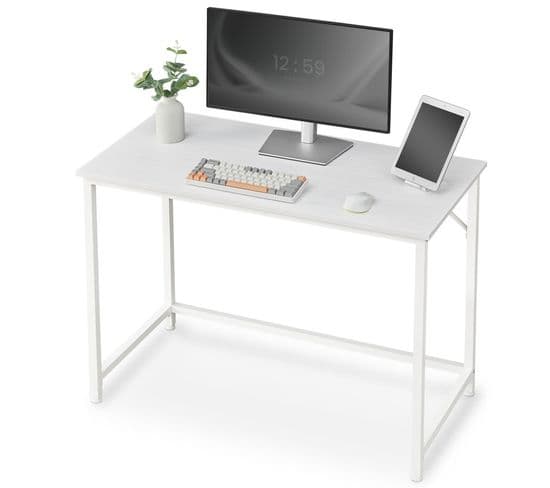 Bureau, Table, Poste De Travail, 50 X 100 X 76 Cm, Style Moderne, Cadre En Métal, Blanc Érable
