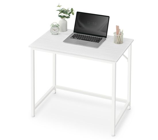 Bureau, Table, Poste De Travail, 50 X 80 X 76 Cm, Style Moderne, Cadre En Métal, Blanc Érable