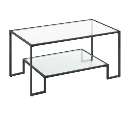 Table Basse, 2 Niveaux En Verre Trempé, Cadre En Acier, 50 X 100 X 45 Cm, Noir Classique