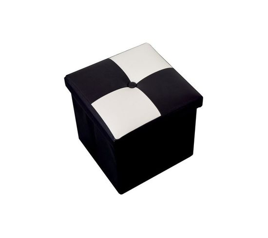Pouf Coffre De Rangement Carre Synthétique Blanc Noir Contemporain 30x30x30