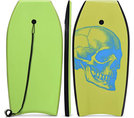 Bodyboard 41 Pouces Avec Sangle De 90 Cm Planche De Surf Avec Motif De Crâne Cool De Couleur Vert
