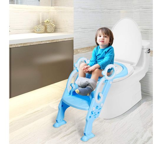 Siège De Toilette Echelle Pliable Enfant/bébé Capacité De Poids 75kg En Pp+pvc Bleu