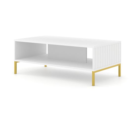 Table Basse Blanc Mat Fraisé 90x60 cm Avec Étagére De Haute Qualité Modèle Vague