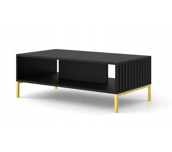 Table Basse Noir Mat Fraisé 90x60 cm Avec Étagére De Haute Qualité Modèle Vague